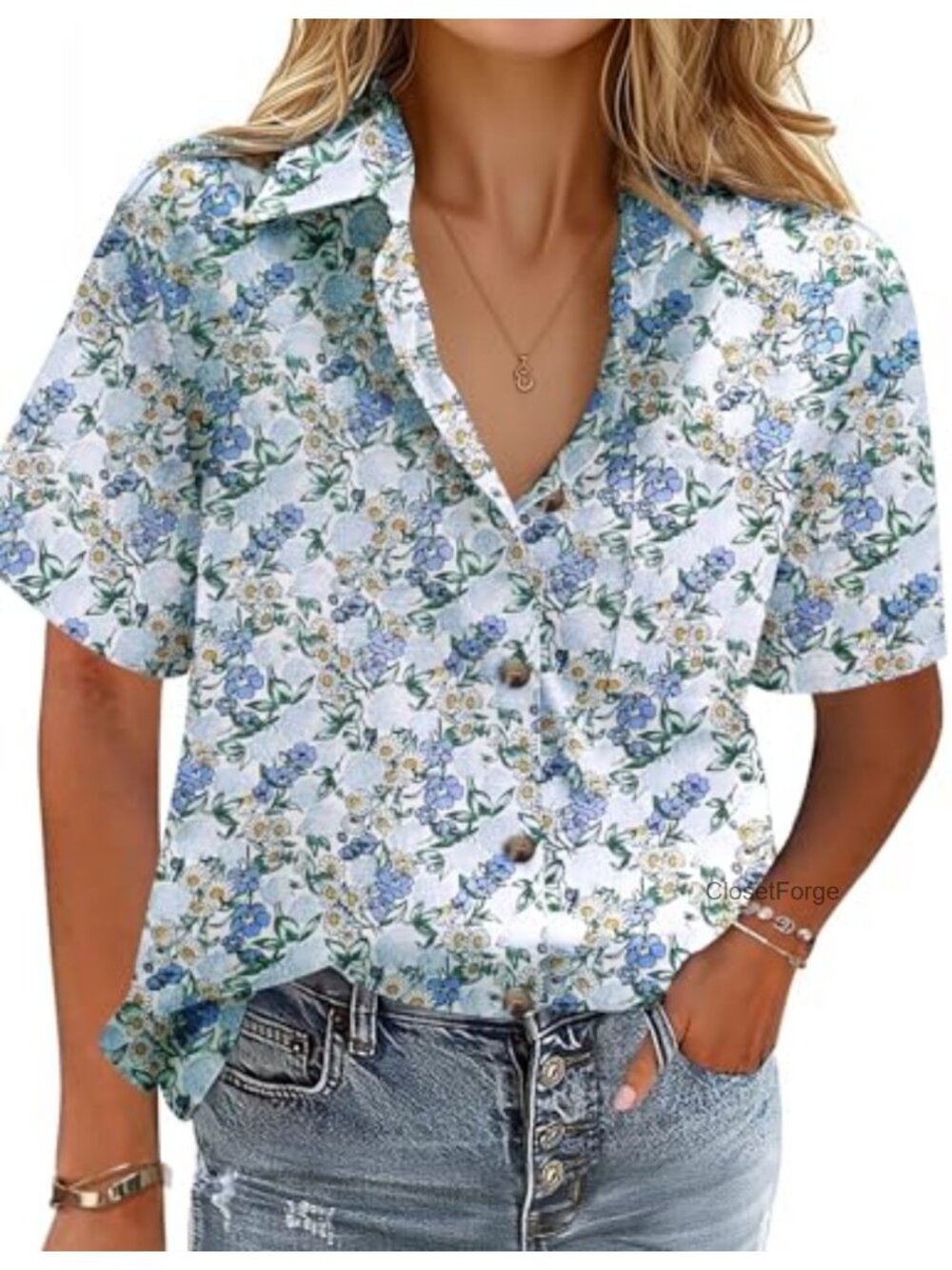 Women's Cotton Linen Button Down Short Sleeve Blouse Top Casual Office Shirt